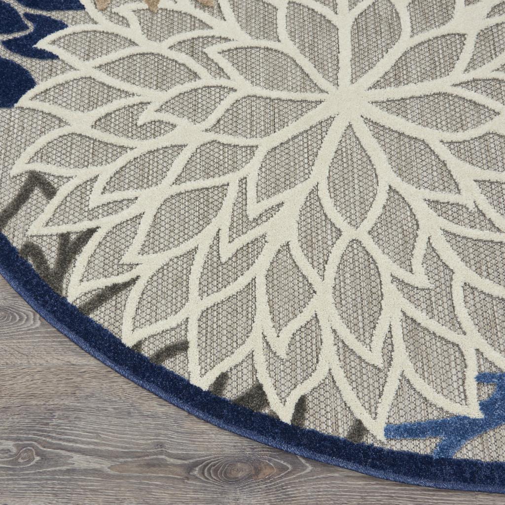4' Blue And Gray Round Indoor Outdoor Area Rug