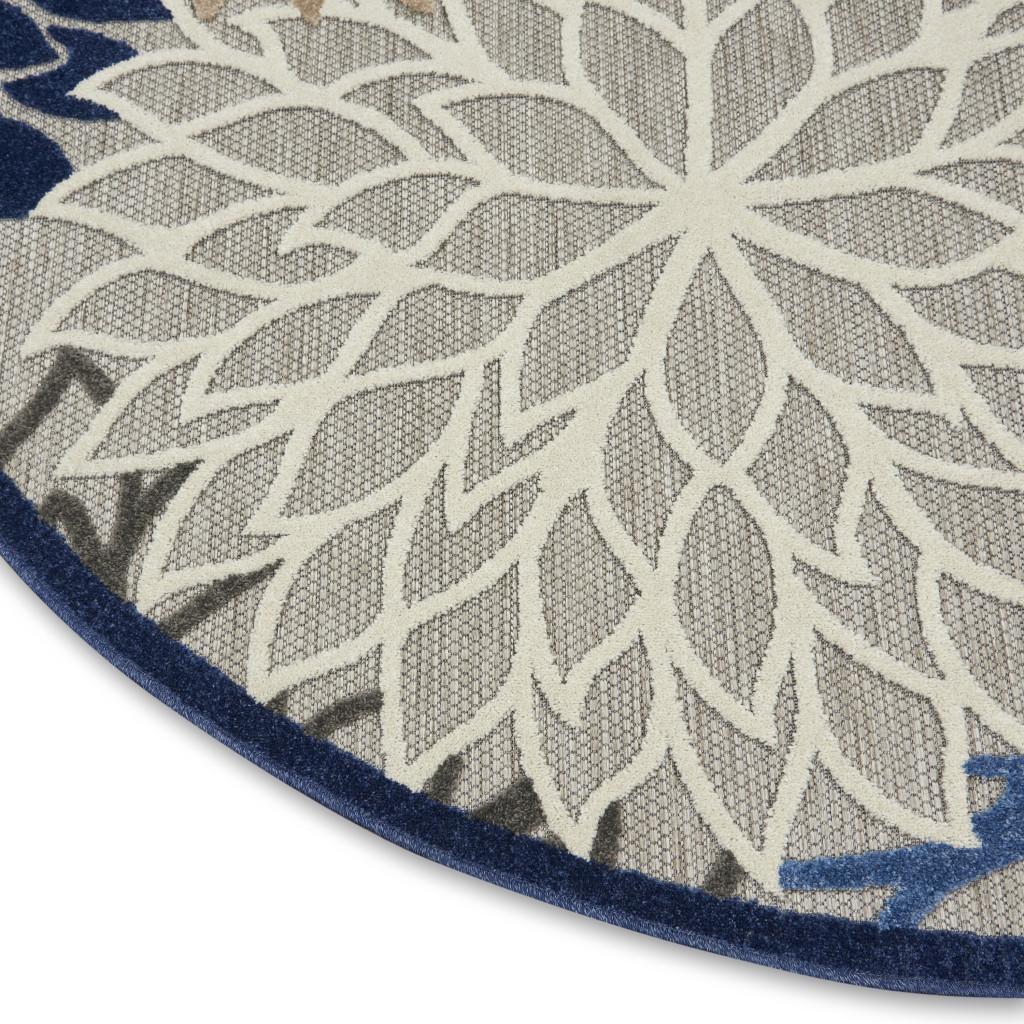 4' Blue And Gray Round Indoor Outdoor Area Rug