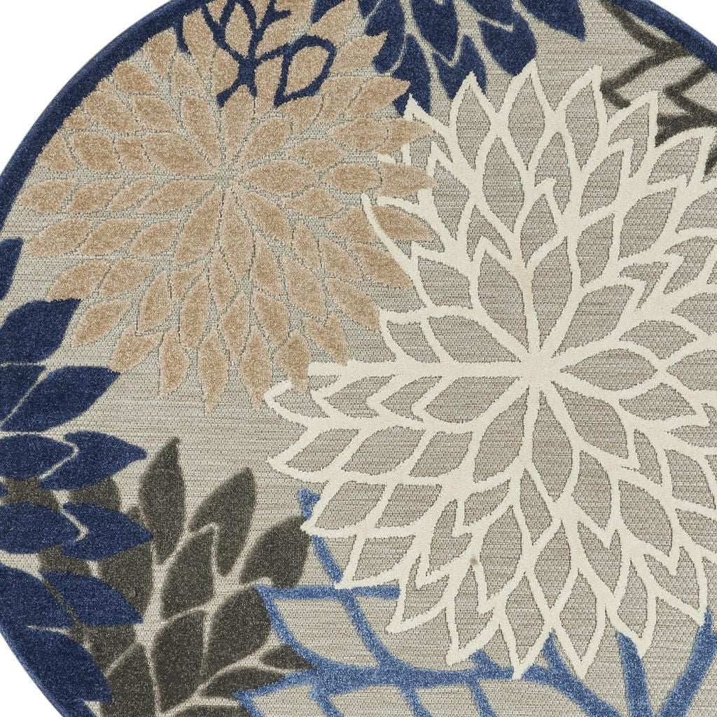 4' Blue And Gray Round Indoor Outdoor Area Rug