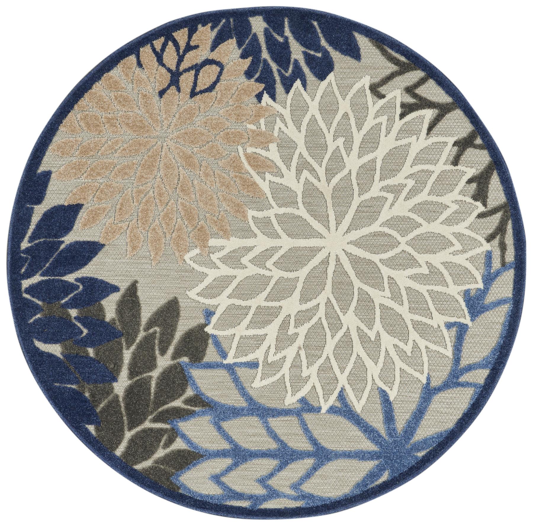 4' Blue And Gray Round Indoor Outdoor Area Rug