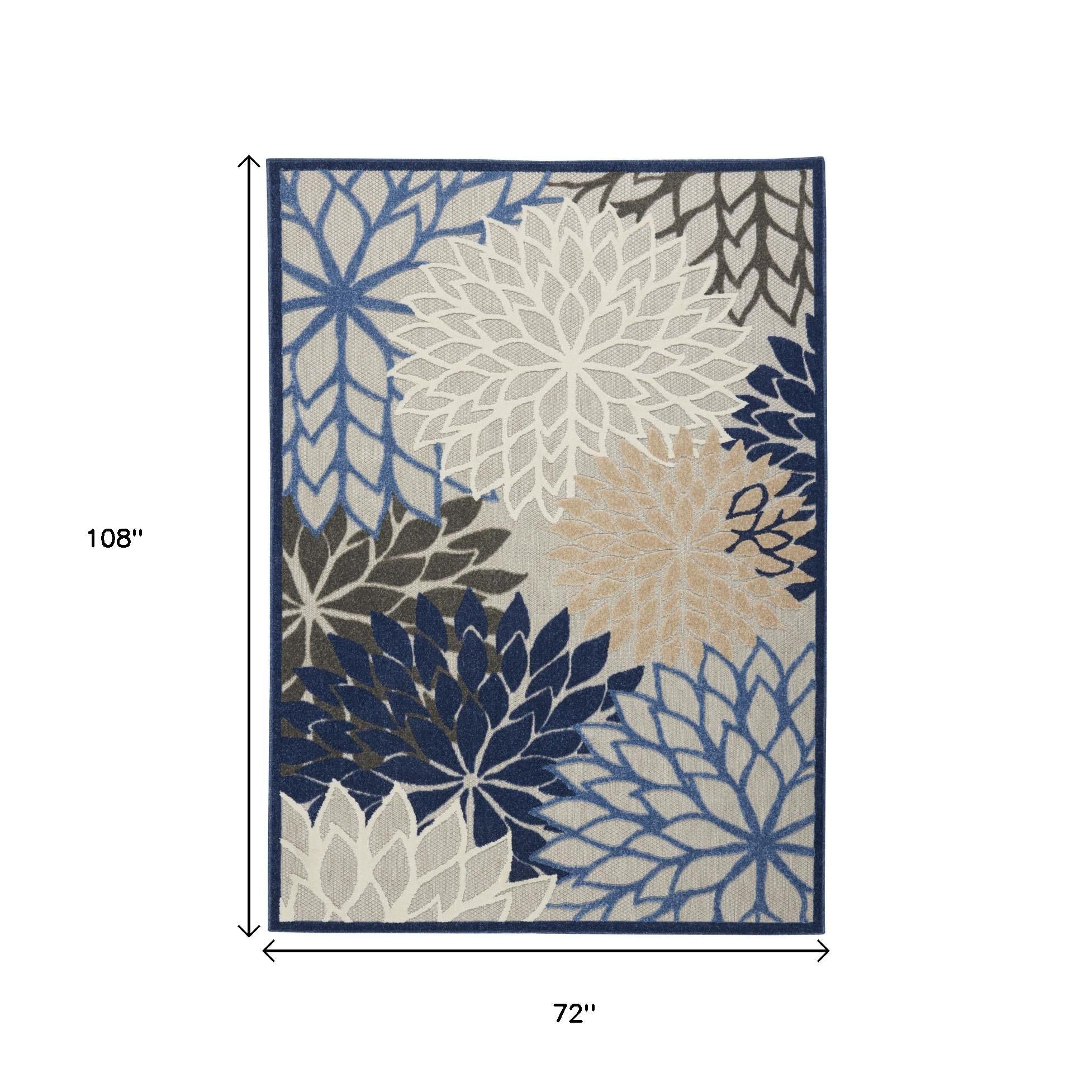 6' X 9' Blue And Gray Indoor Outdoor Area Rug