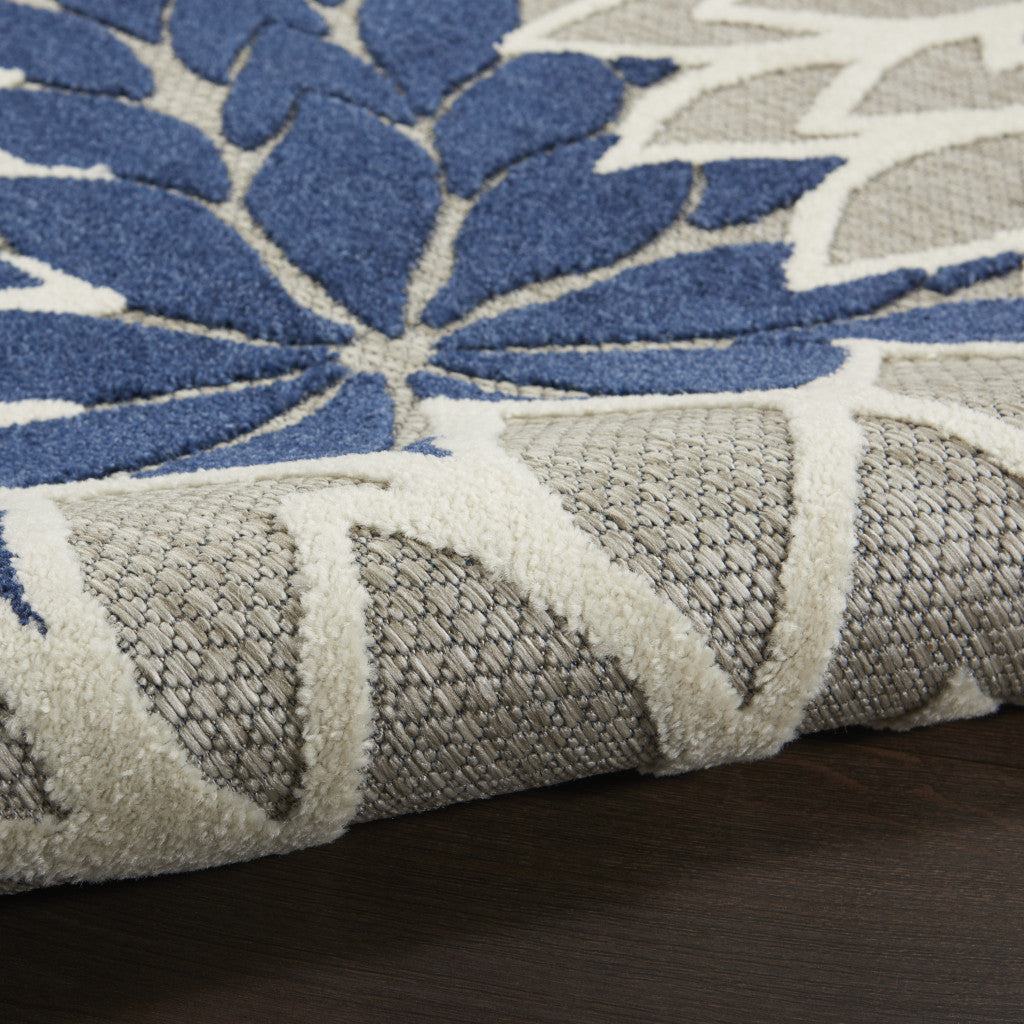 4' Ivory And Blue Round Indoor Outdoor Area Rug