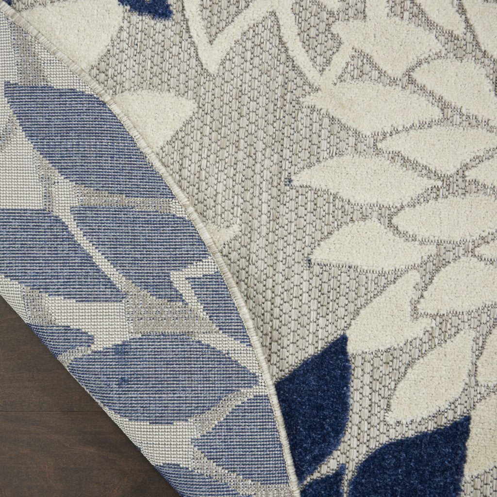 4' Ivory And Blue Round Indoor Outdoor Area Rug