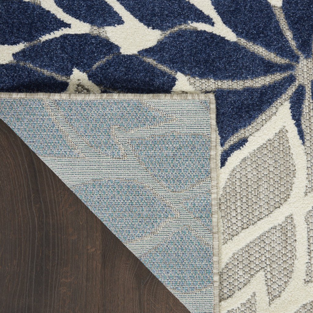 7' X 10' Ivory And Blue Indoor Outdoor Area Rug