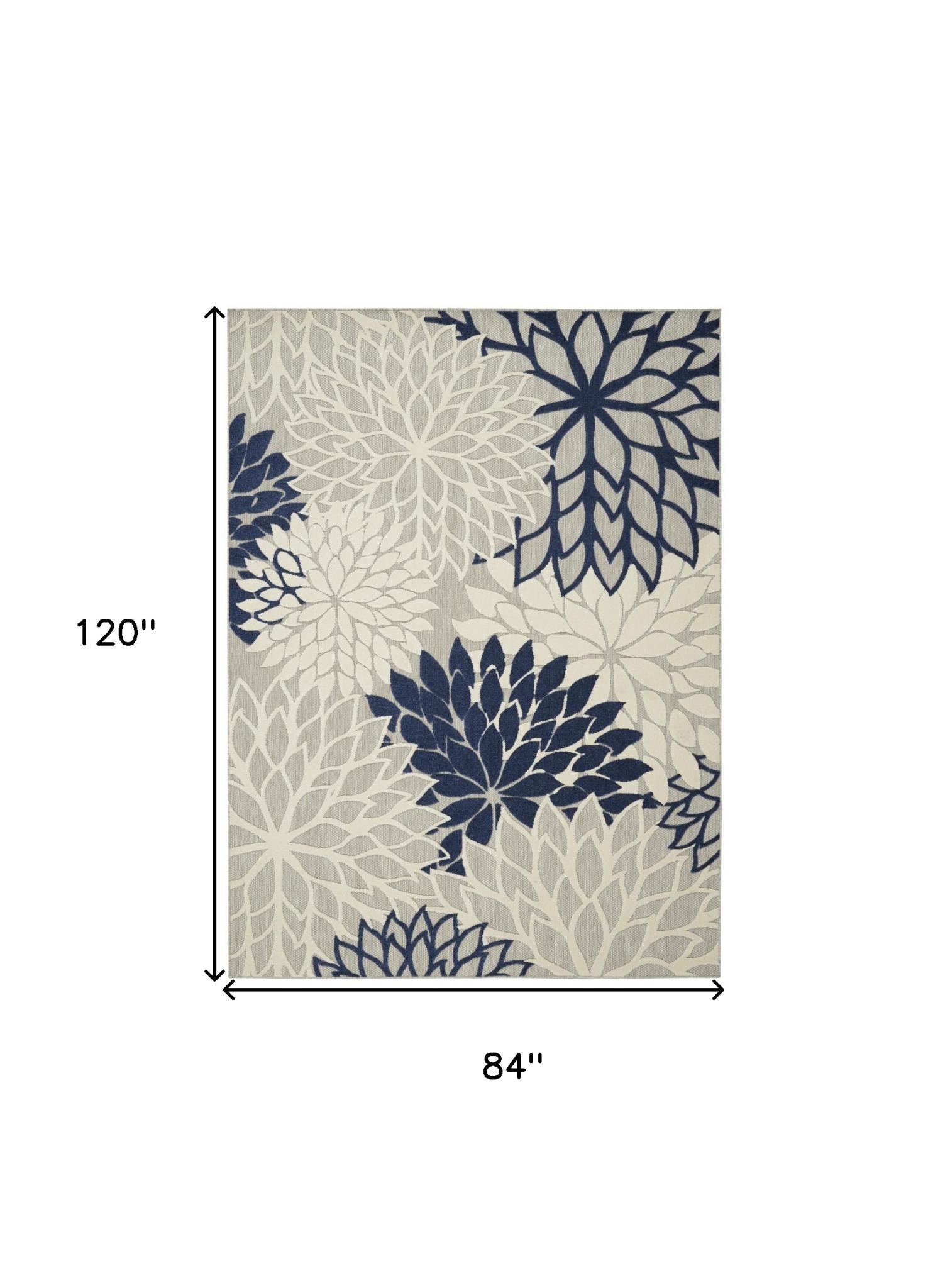 7' X 10' Ivory And Blue Indoor Outdoor Area Rug
