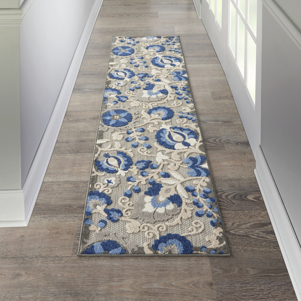 8' Blue And Gray Indoor Outdoor Area Rug