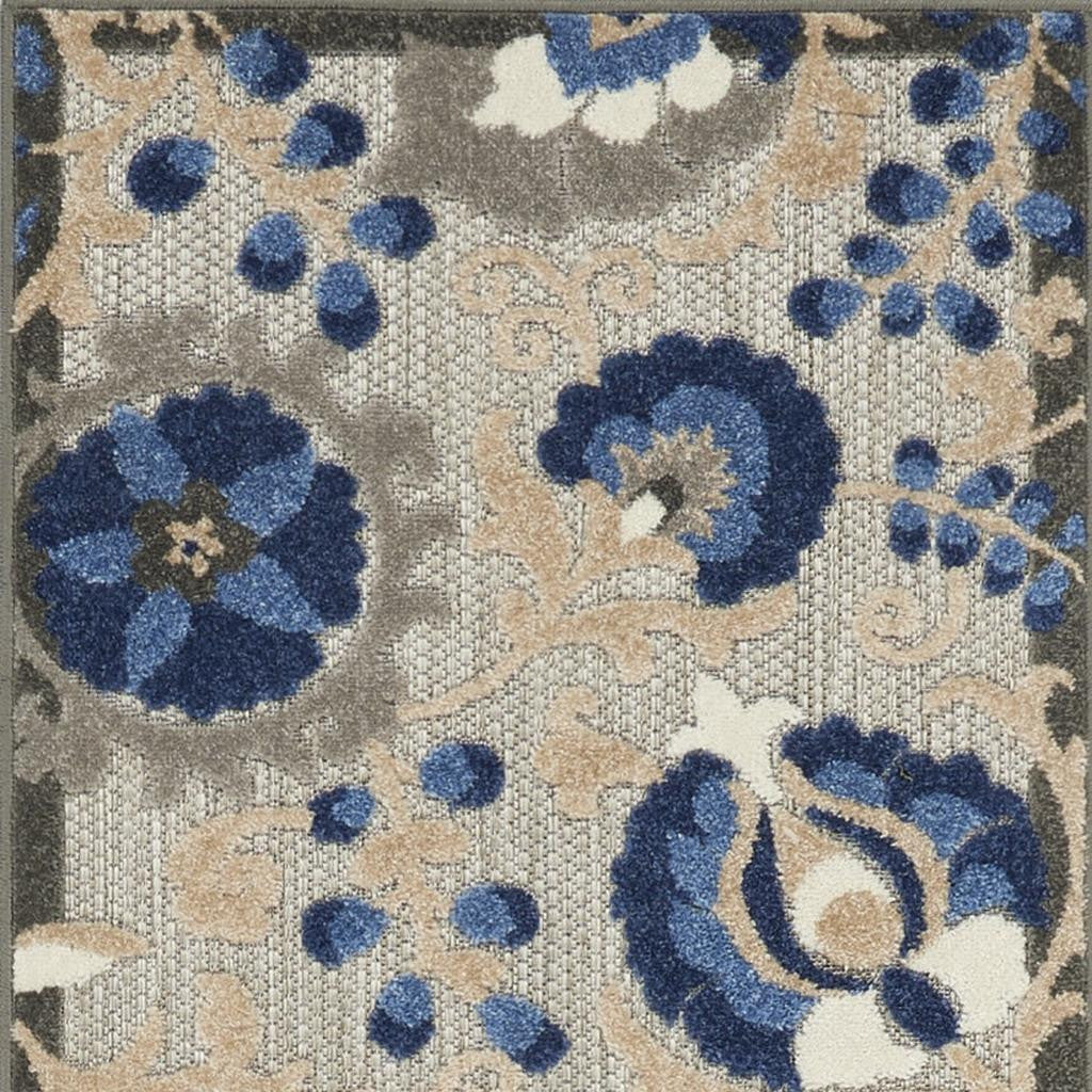 12' Blue And Gray Indoor Outdoor Runner Rug