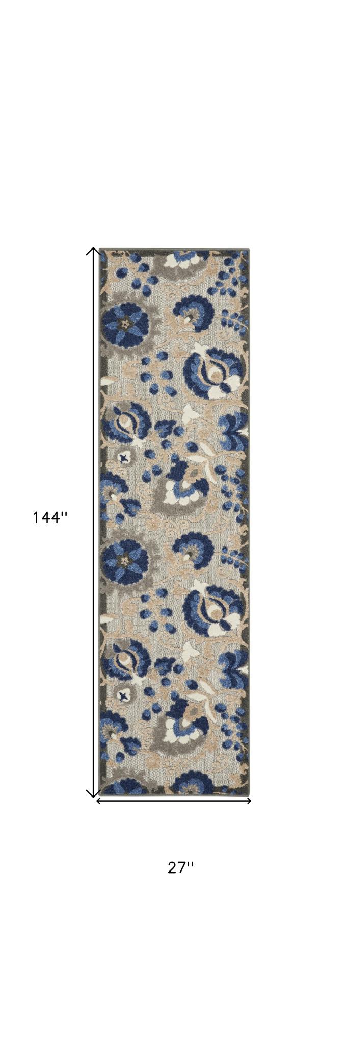 12' Blue And Gray Indoor Outdoor Runner Rug