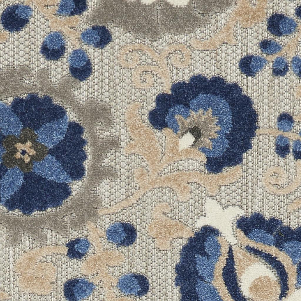 12' Blue And Gray Indoor Outdoor Runner Rug