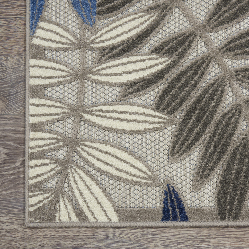 8' X 11' Blue And Gray Floral Indoor Outdoor Area Rug