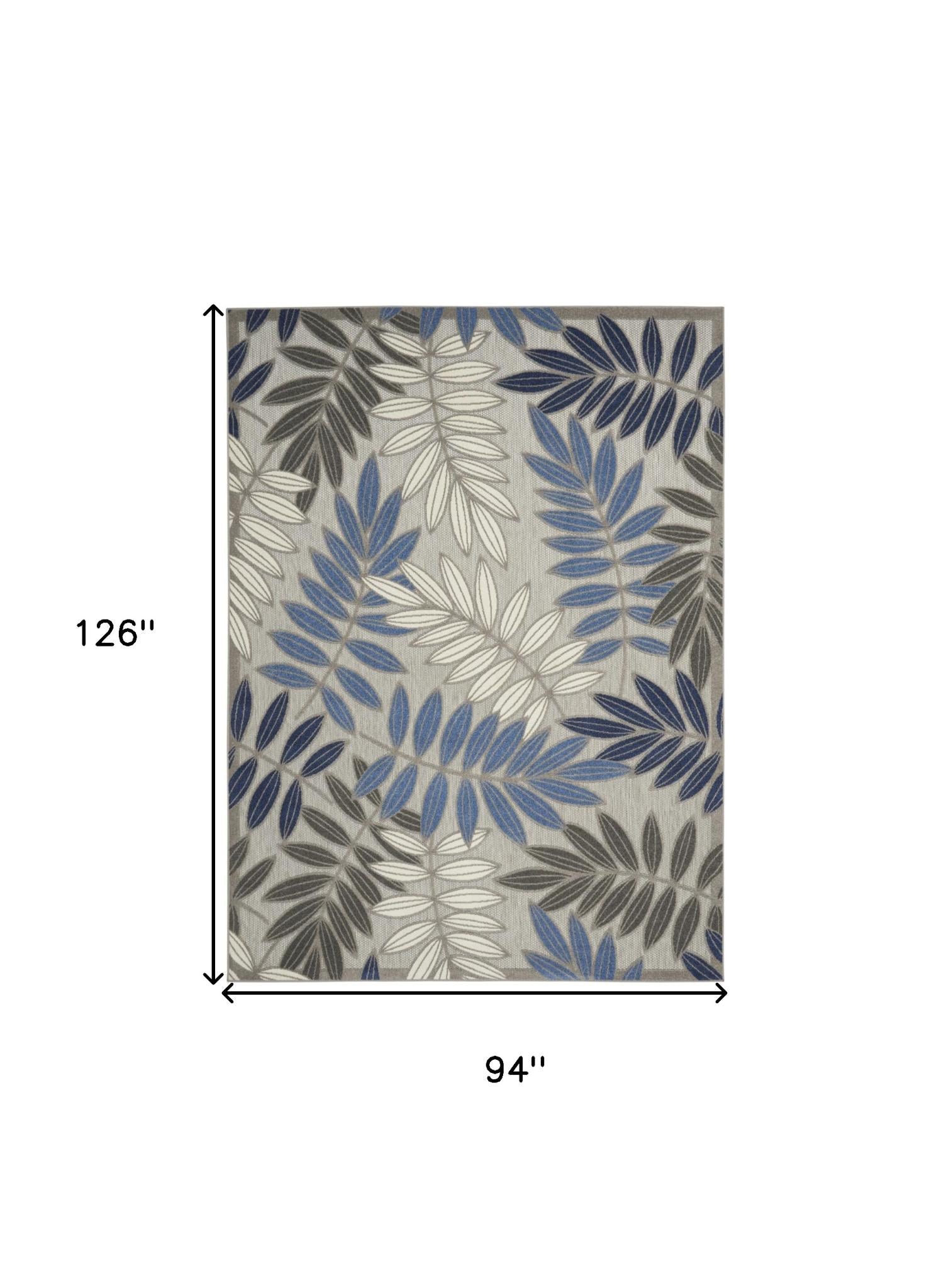 8' X 11' Blue And Gray Floral Indoor Outdoor Area Rug