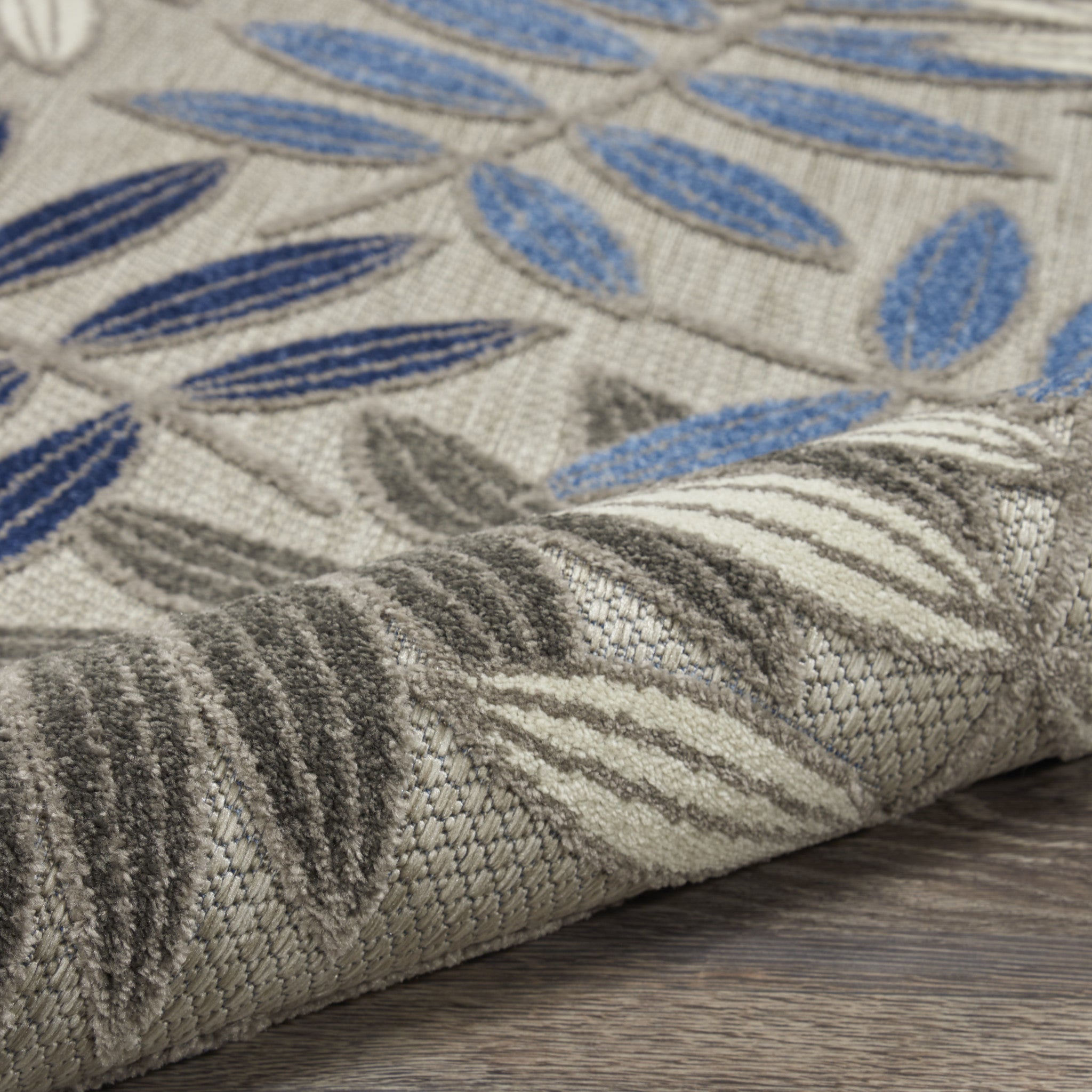8' X 11' Blue And Gray Floral Indoor Outdoor Area Rug