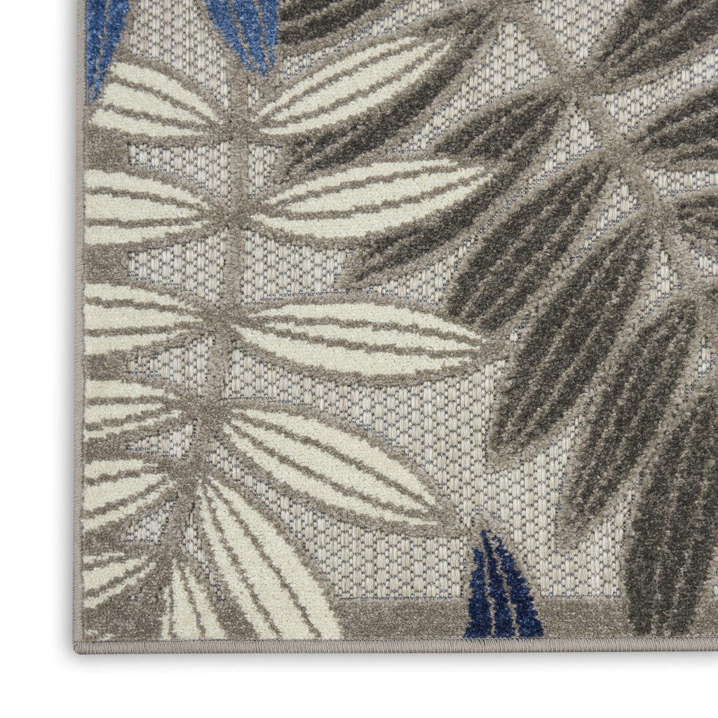 8' X 11' Blue And Gray Floral Indoor Outdoor Area Rug