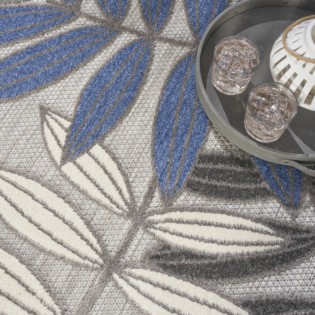 8' X 11' Blue And Gray Floral Indoor Outdoor Area Rug