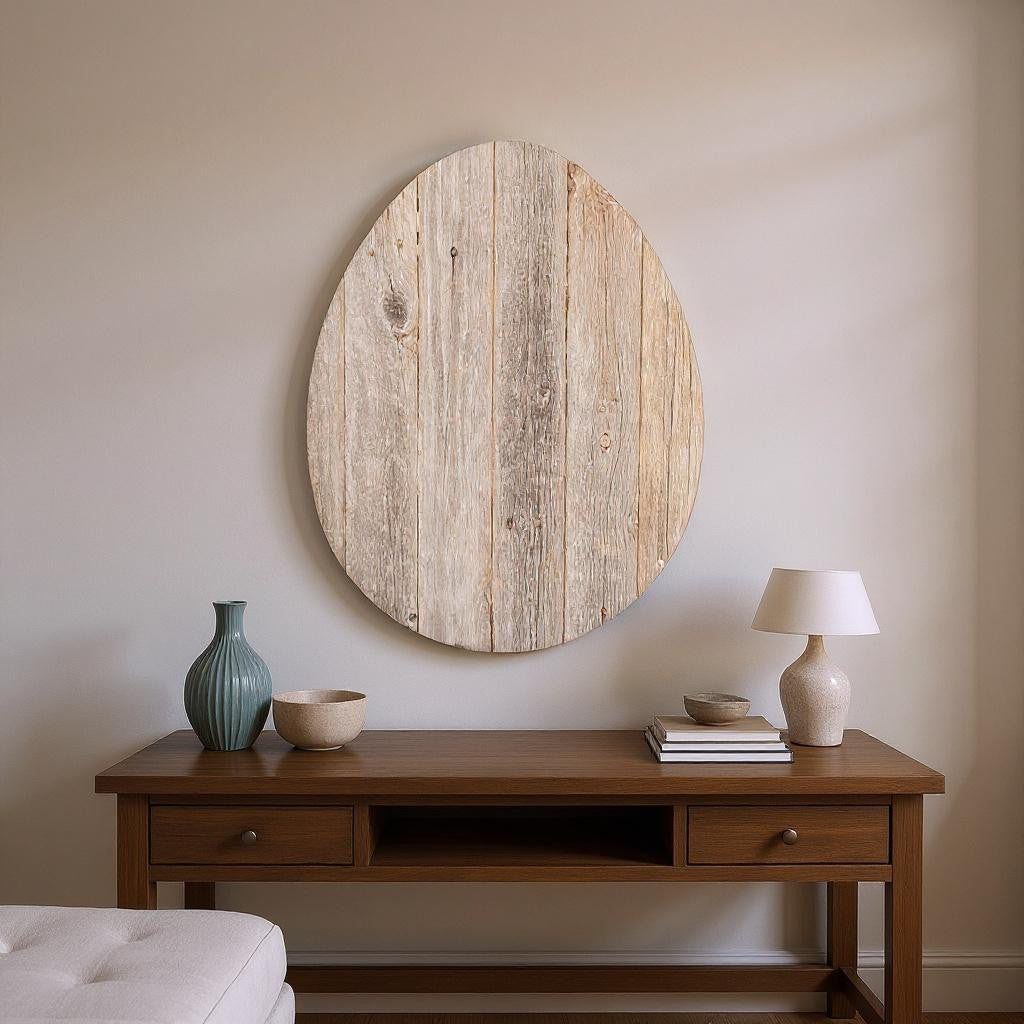 24" X 18" Gray Reclaimed Wood Egg Shaped Wall Decor