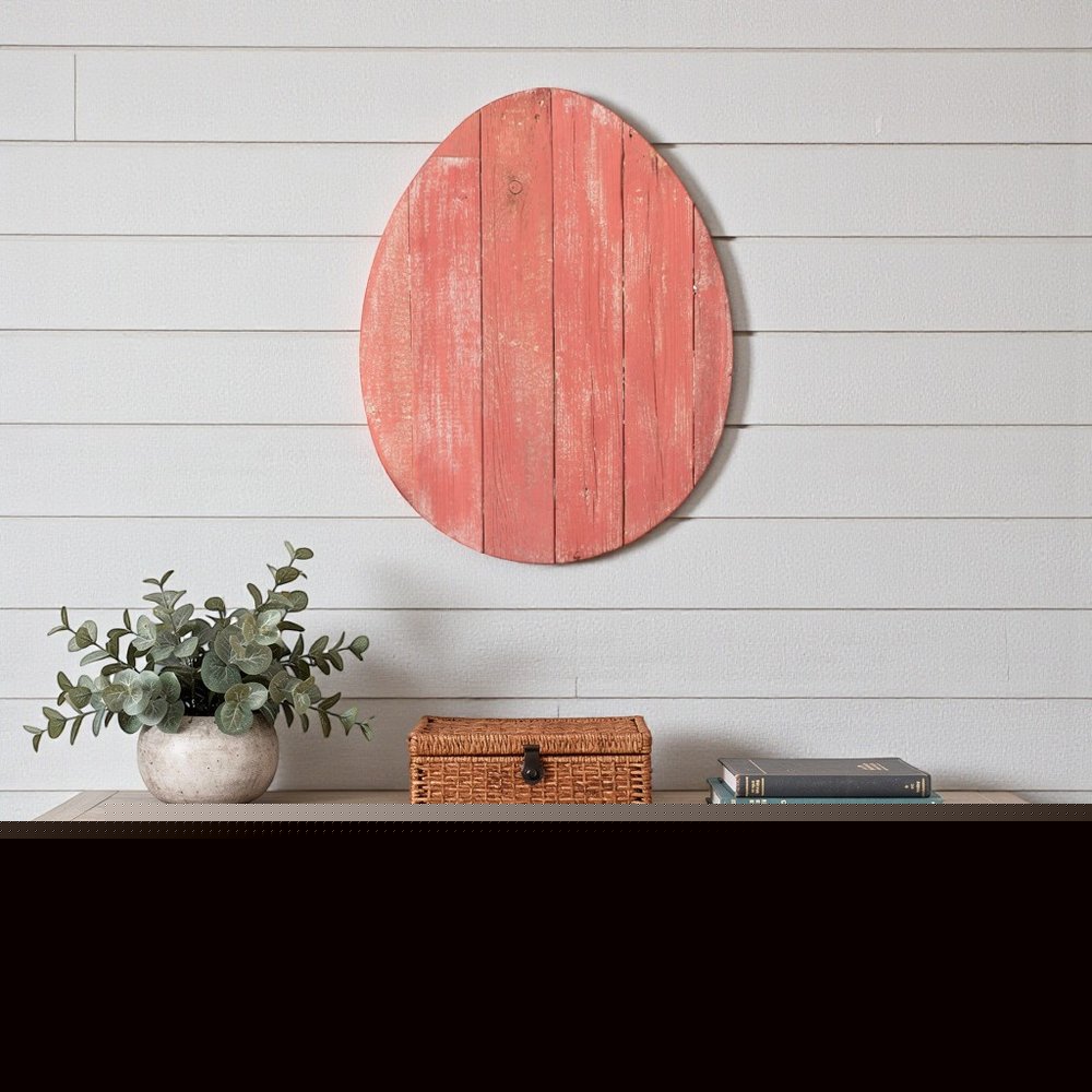 18" X 14" Red Reclaimed Wood Egg Shaped Wall Decor