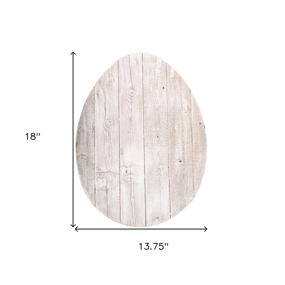 18" X 14" White Reclaimed Wood Egg Shaped Wall Decor