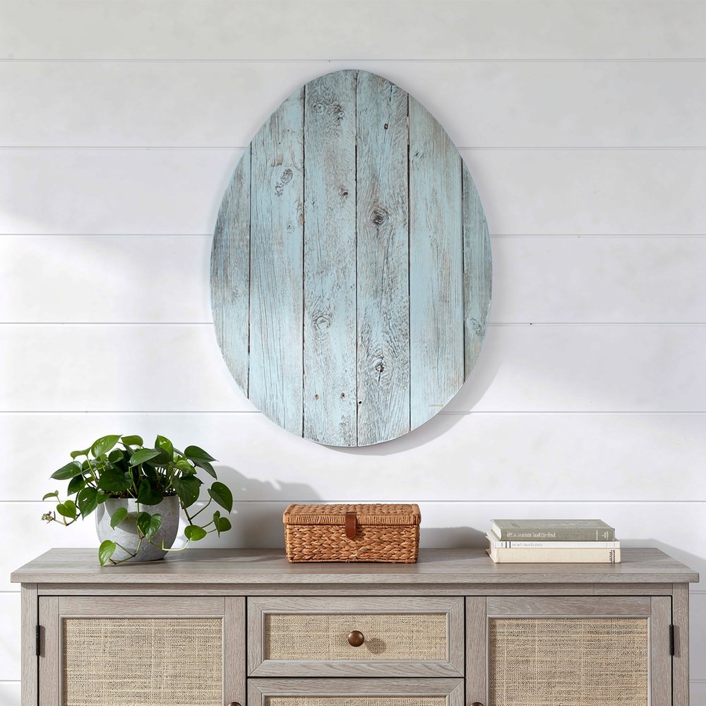 24" X 18" Turquoise Reclaimed Wood Egg Shaped Wall Decor