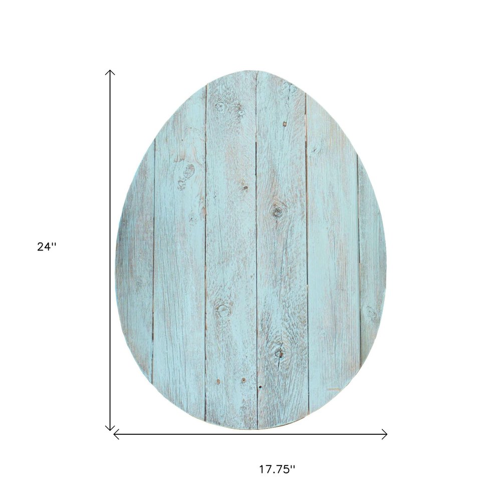 24" X 18" Turquoise Reclaimed Wood Egg Shaped Wall Decor