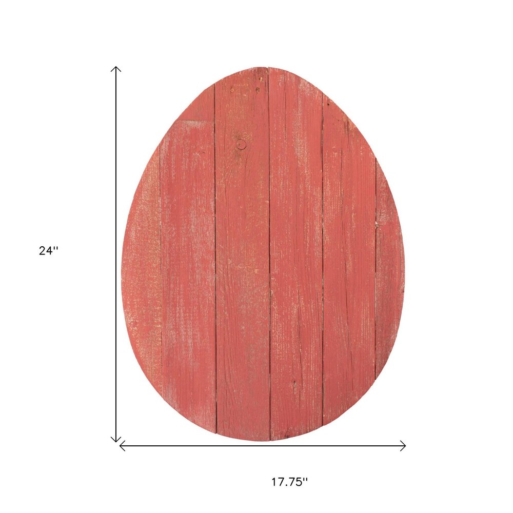 12" X 9" Red Reclaimed Wood Egg Shaped Wall Decor