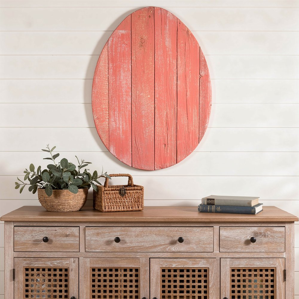 24" X 18" Red Reclaimed Wood Egg Shaped Wall Decor