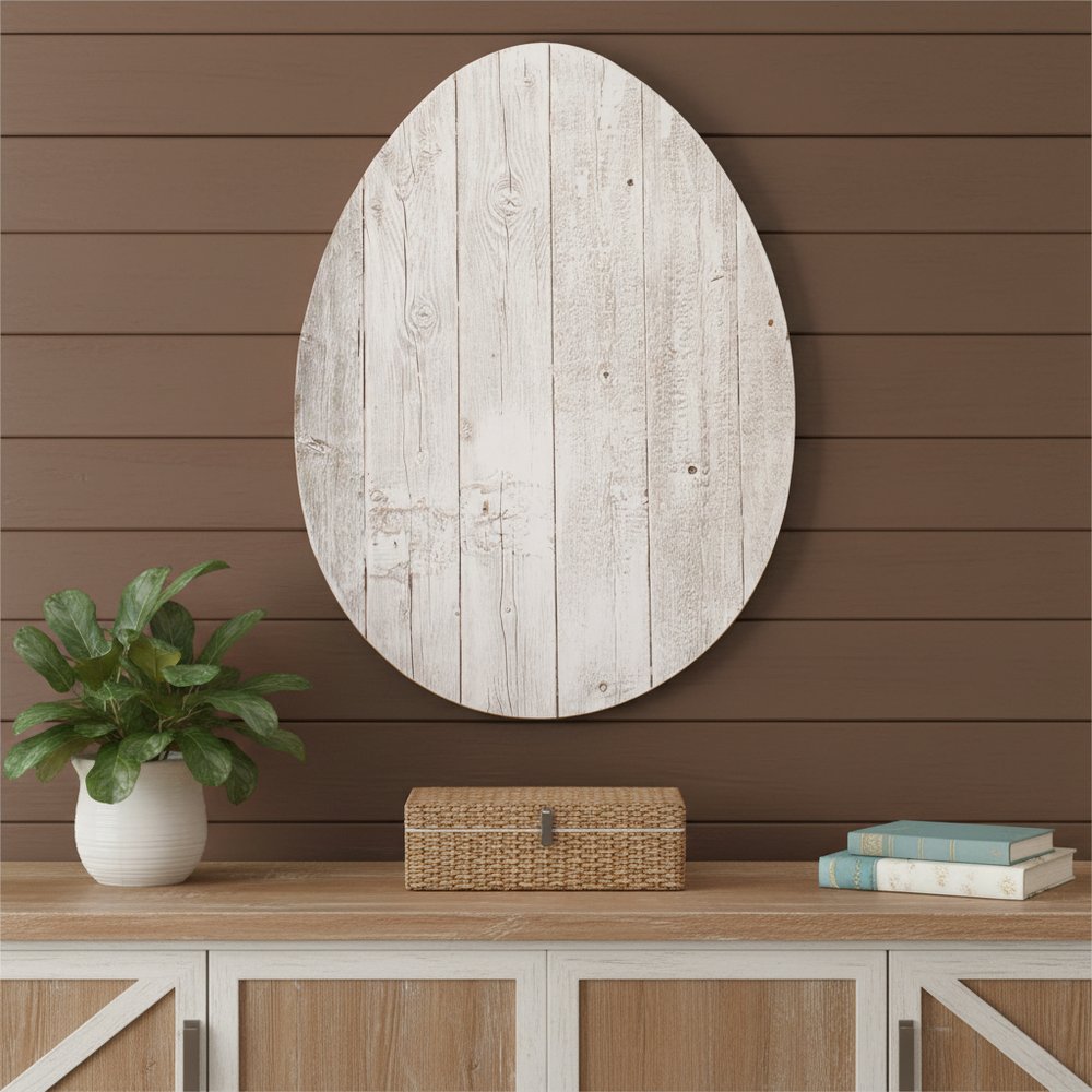 12" X 9" White Easter Solid Wood Hanging Dimensional Sculpture