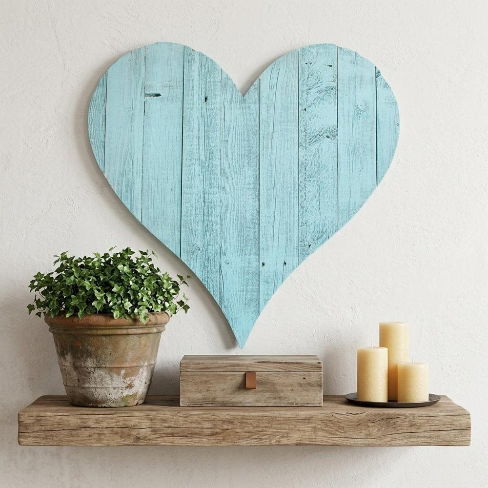 12" Turquoise Reclaimed Wood Heart Wall Decor