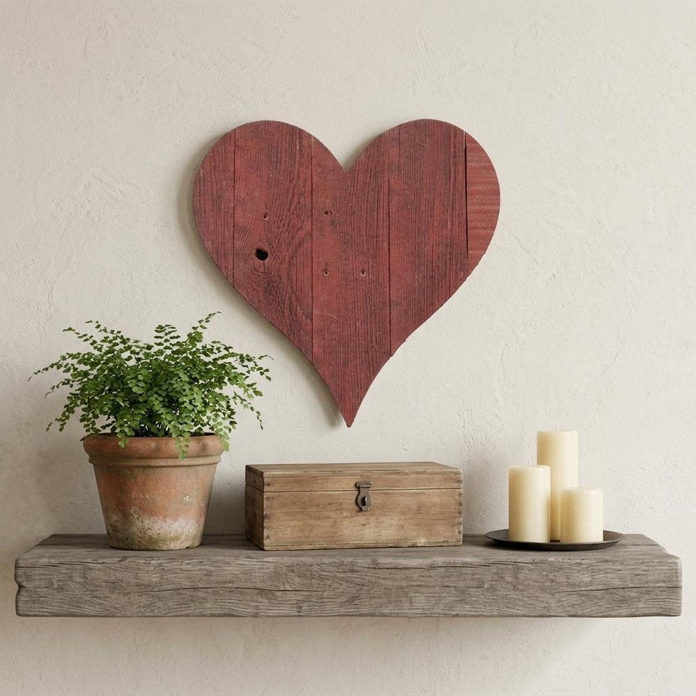 12" X 12" Red Wood Heart Hanging Dimensional Sculpture