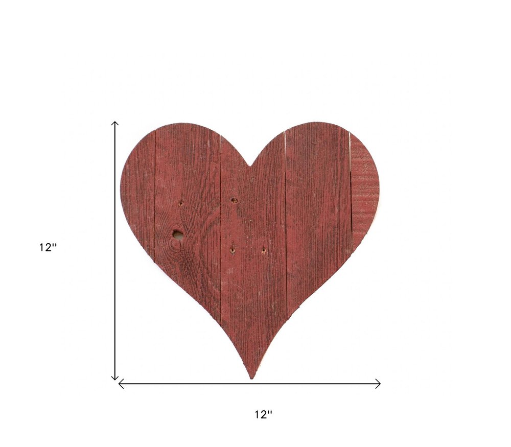 12" X 12" Red Wood Heart Hanging Dimensional Sculpture