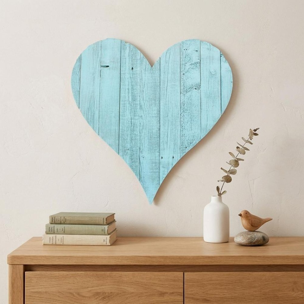 12" Turquoise Reclaimed Wood Heart Wall Decor