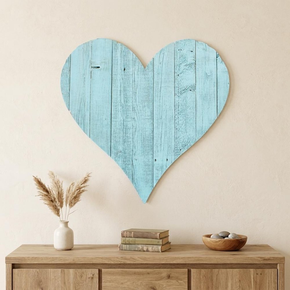 18" Turquoise Reclaimed Wood Heart Wall Decor