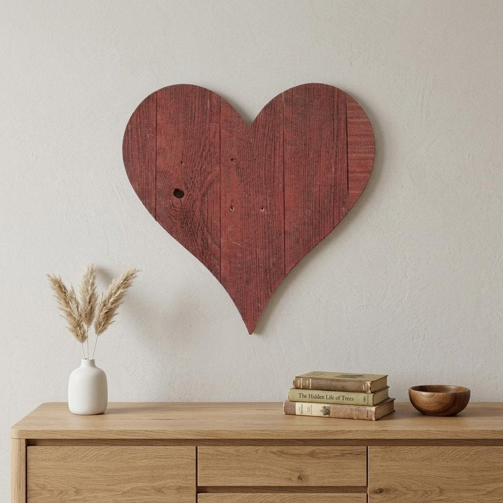 24" X 24" Red Wood Heart Hanging Dimensional Sculpture