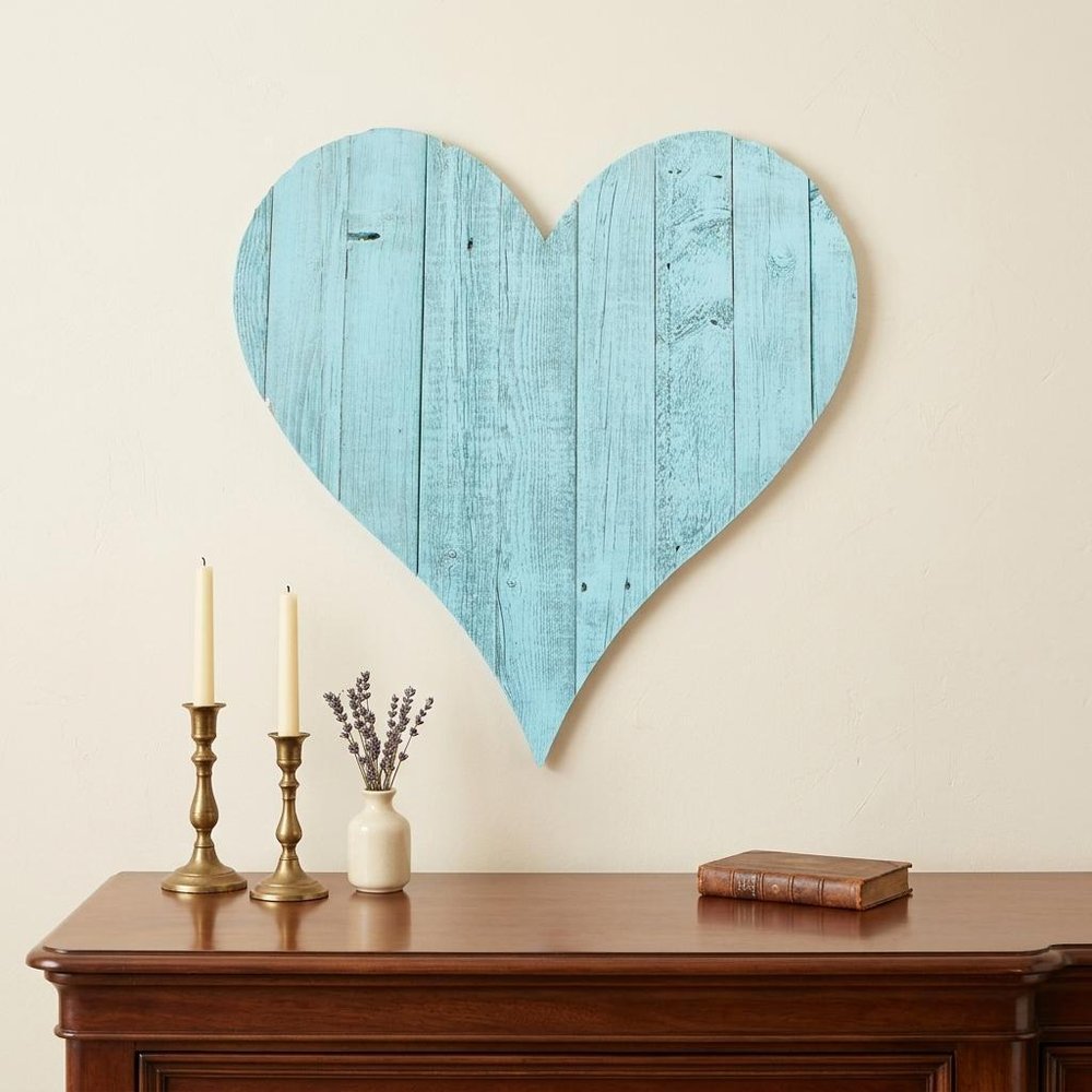 24" Turquoise Reclaimed Wood Heart Wall Decor