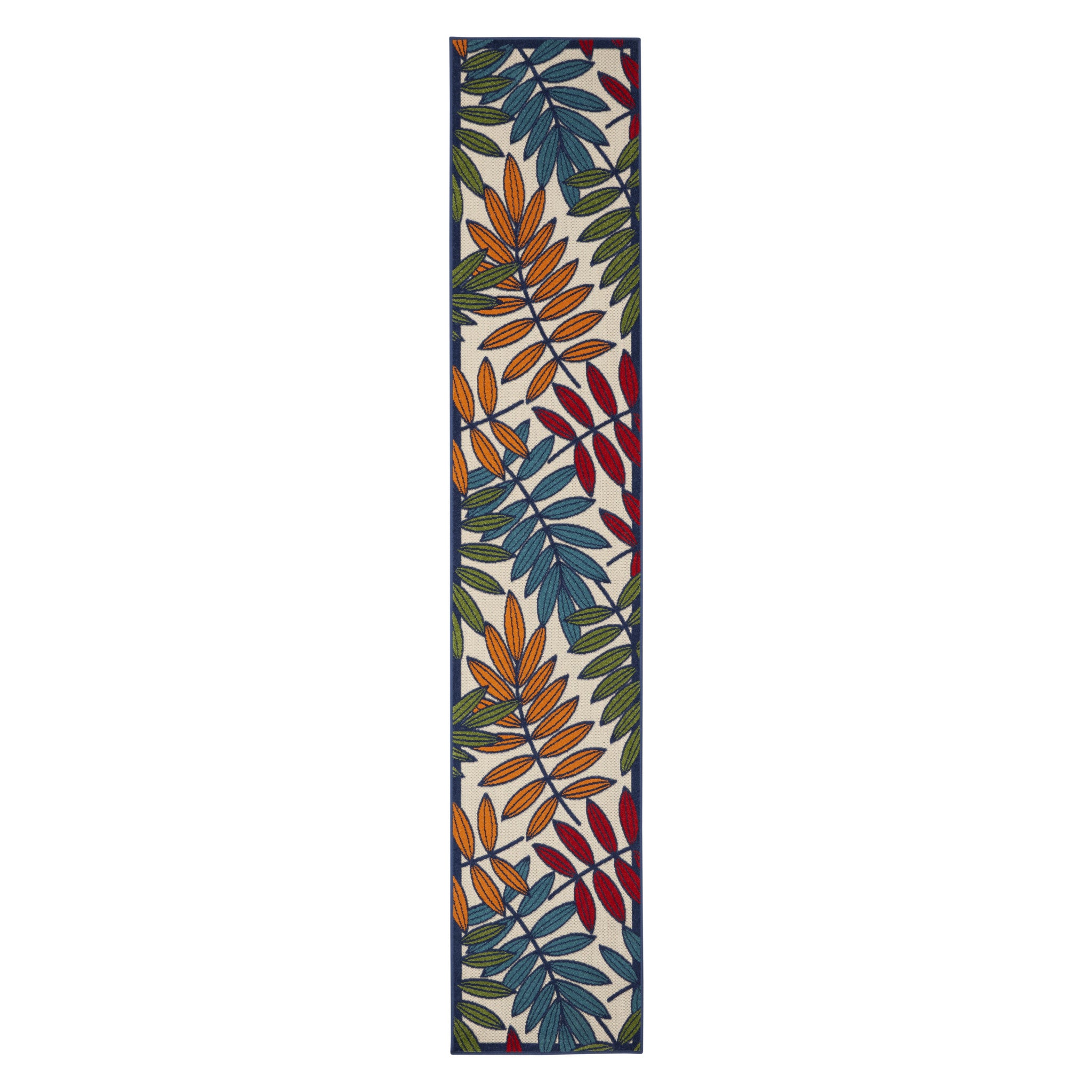 12' Ivory And Blue Floral Indoor Outdoor Runner Rug
