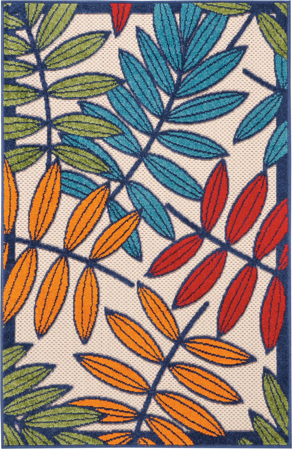 5' X 8' Ivory And Blue Floral Indoor Outdoor Area Rug