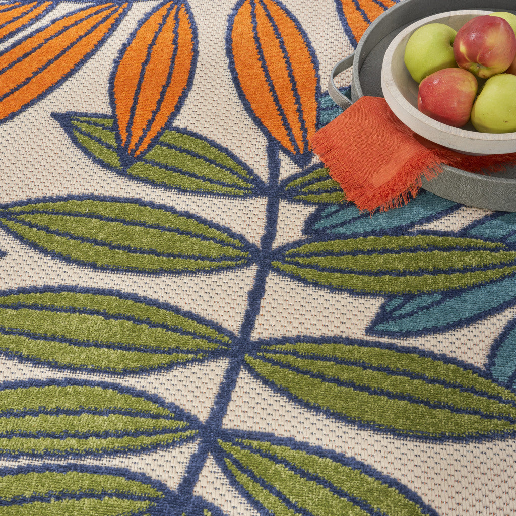 5' X 8' Ivory And Blue Floral Indoor Outdoor Area Rug