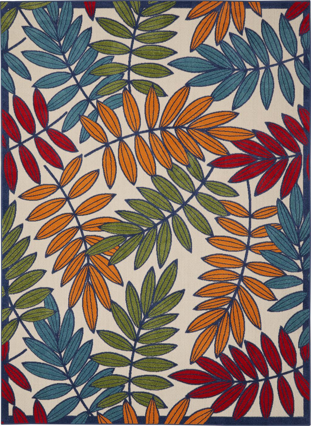 7' X 10' Ivory And Blue Floral Indoor Outdoor Area Rug