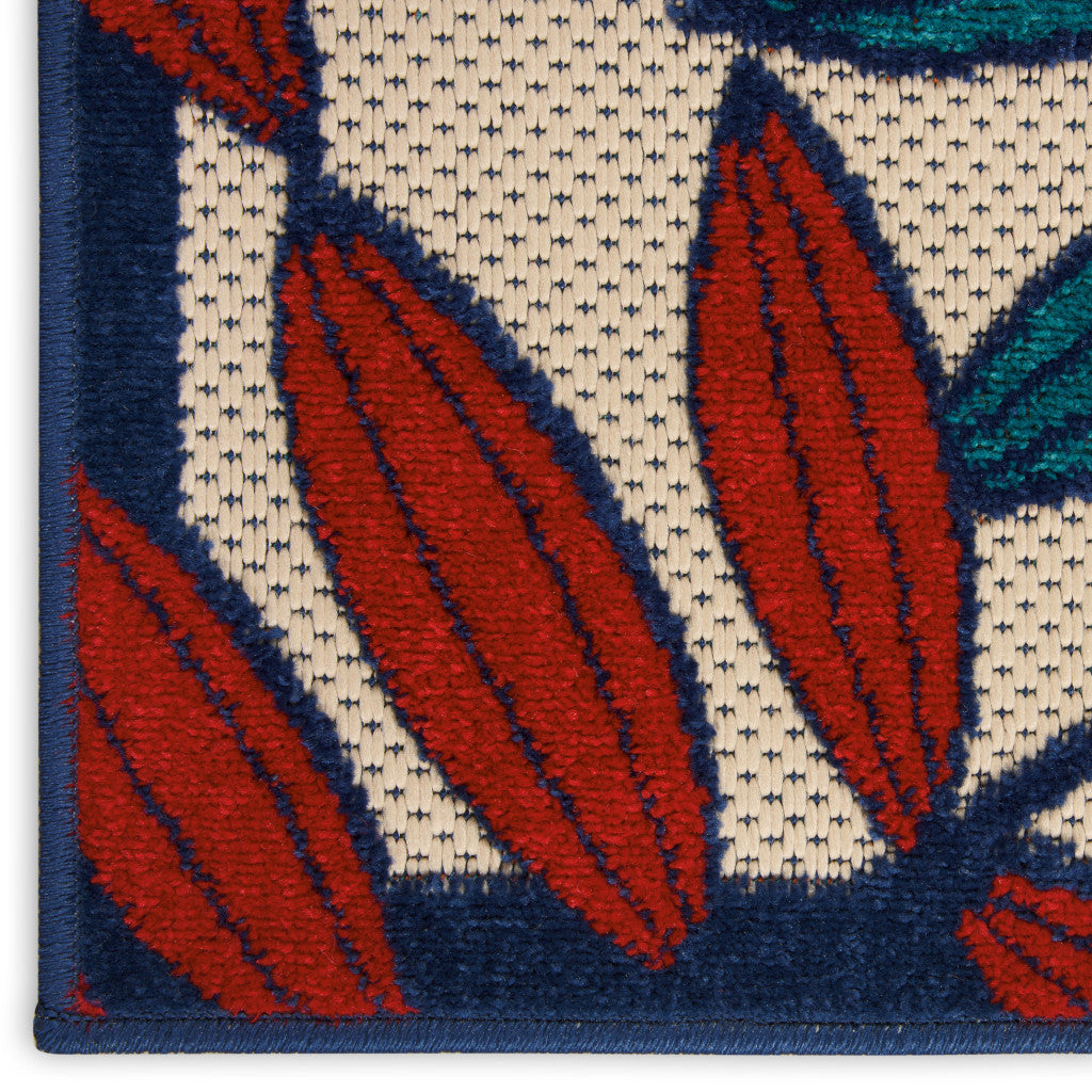 7' X 10' Ivory And Blue Floral Indoor Outdoor Area Rug