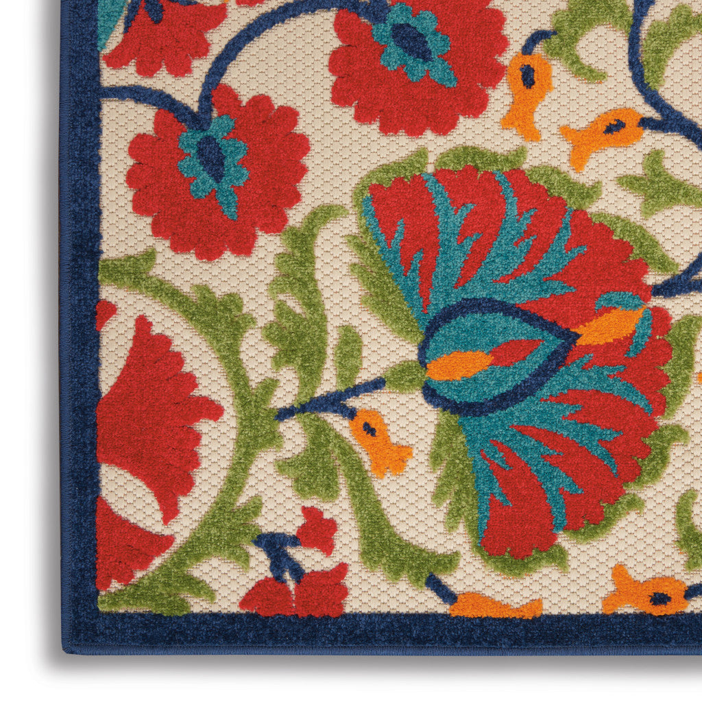 5' X 8' Red And Ivory Floral Indoor Outdoor Area Rug