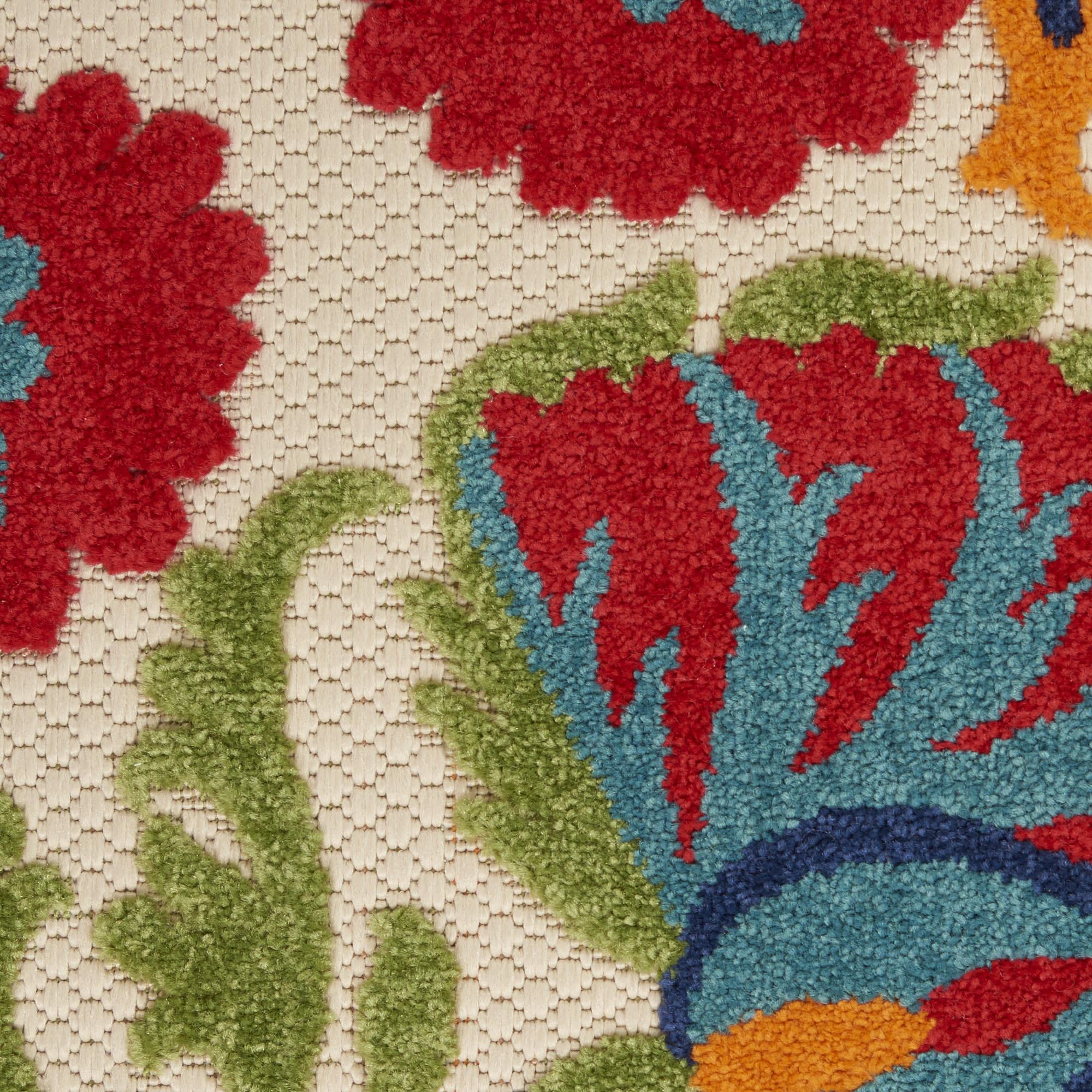 8' X 11' Red And Ivory Floral Indoor Outdoor Area Rug