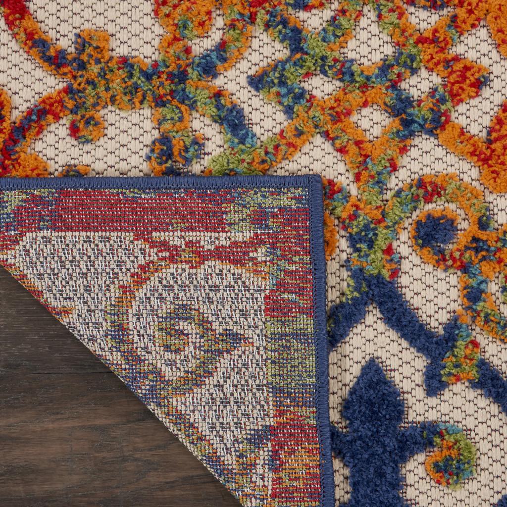 10' Ivory And Blue Indoor Outdoor Area Rug