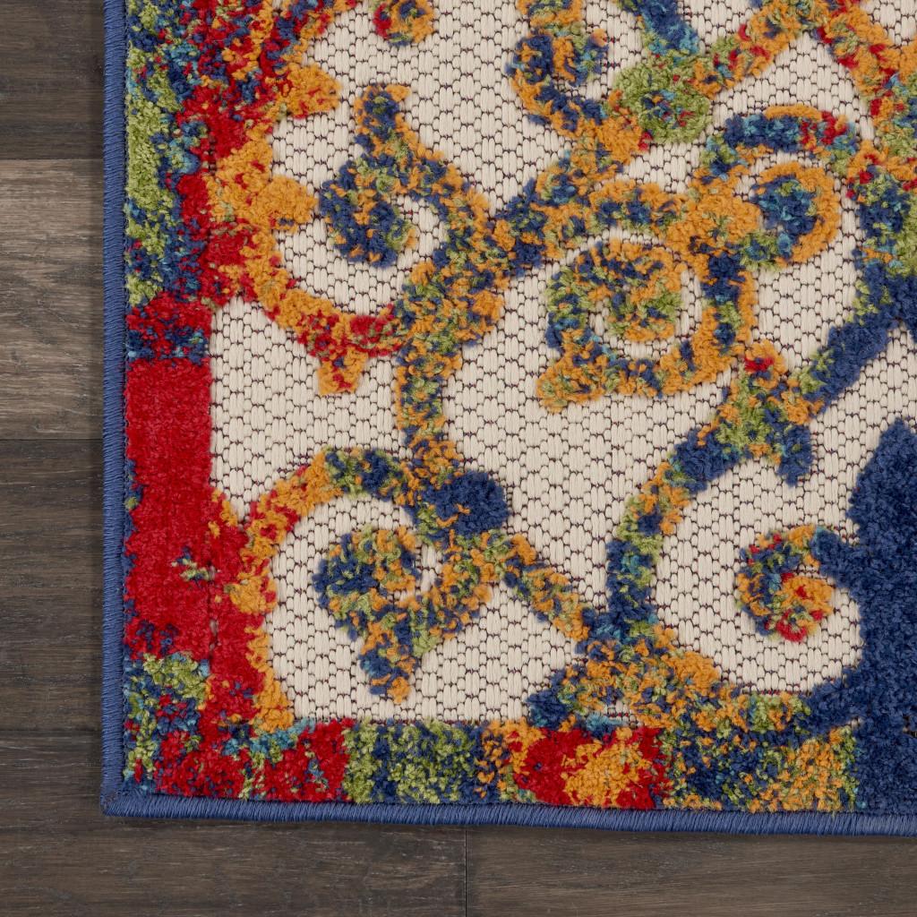 10' Ivory And Blue Indoor Outdoor Area Rug