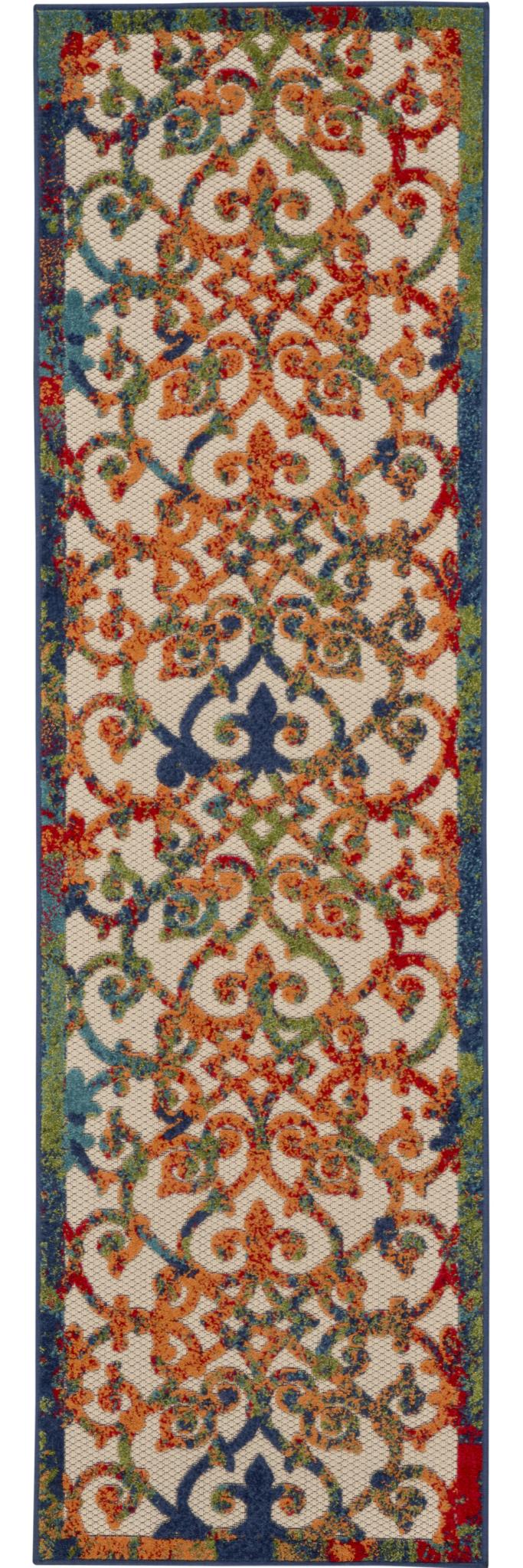 10' Ivory And Blue Indoor Outdoor Area Rug