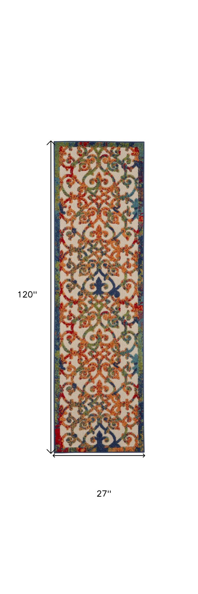 10' Ivory And Blue Indoor Outdoor Area Rug