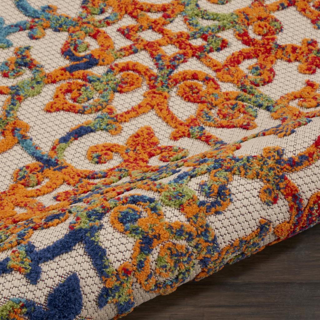 10' Ivory And Blue Indoor Outdoor Area Rug