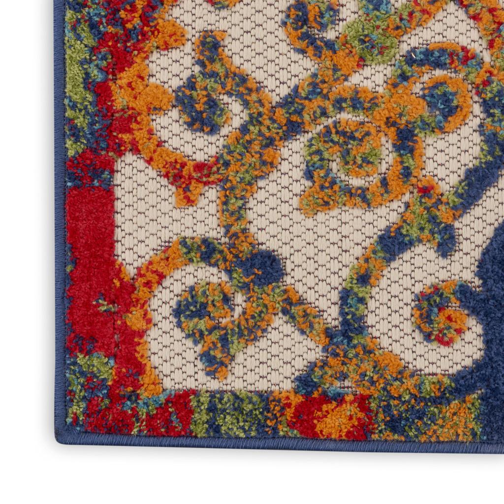10' Ivory And Blue Indoor Outdoor Area Rug