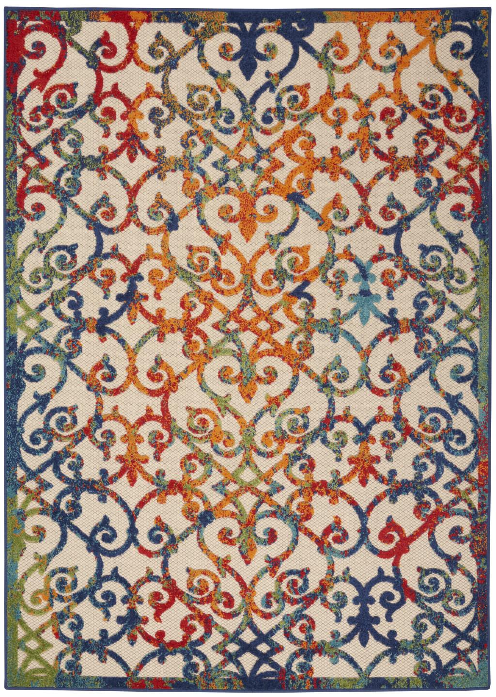 6' X 9' Ivory And Blue Indoor Outdoor Area Rug
