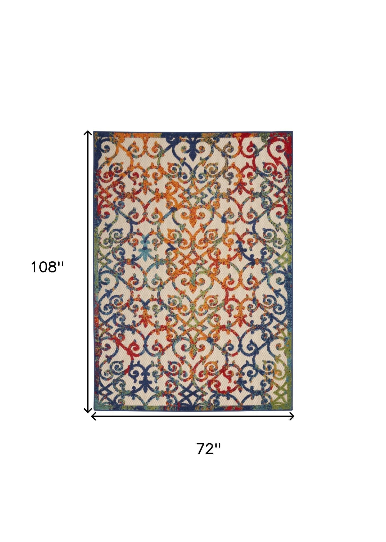 6' X 9' Ivory And Blue Indoor Outdoor Area Rug