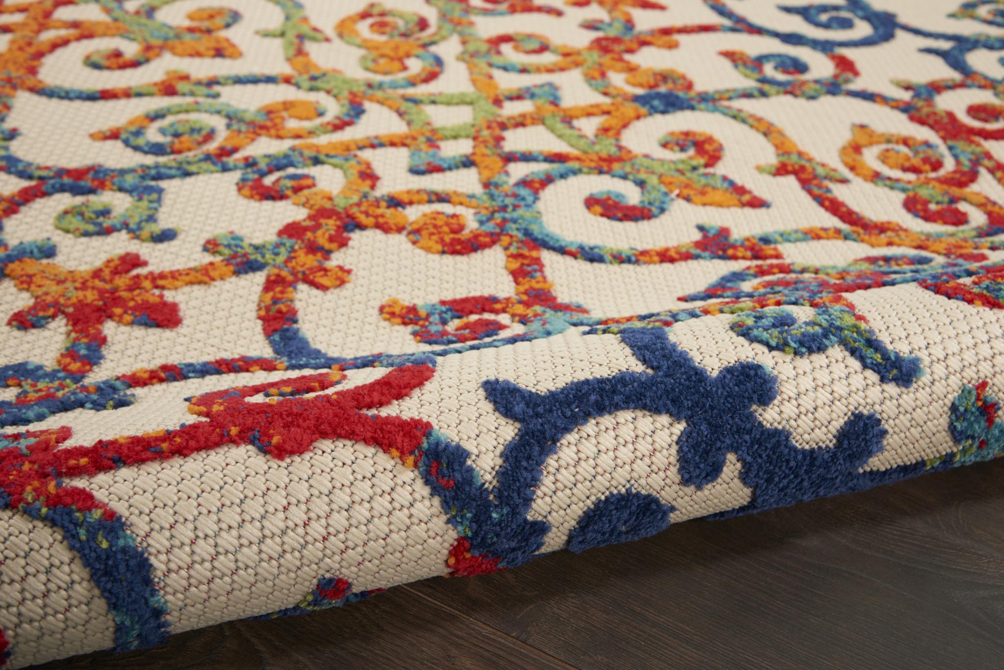 6' X 9' Ivory And Blue Indoor Outdoor Area Rug