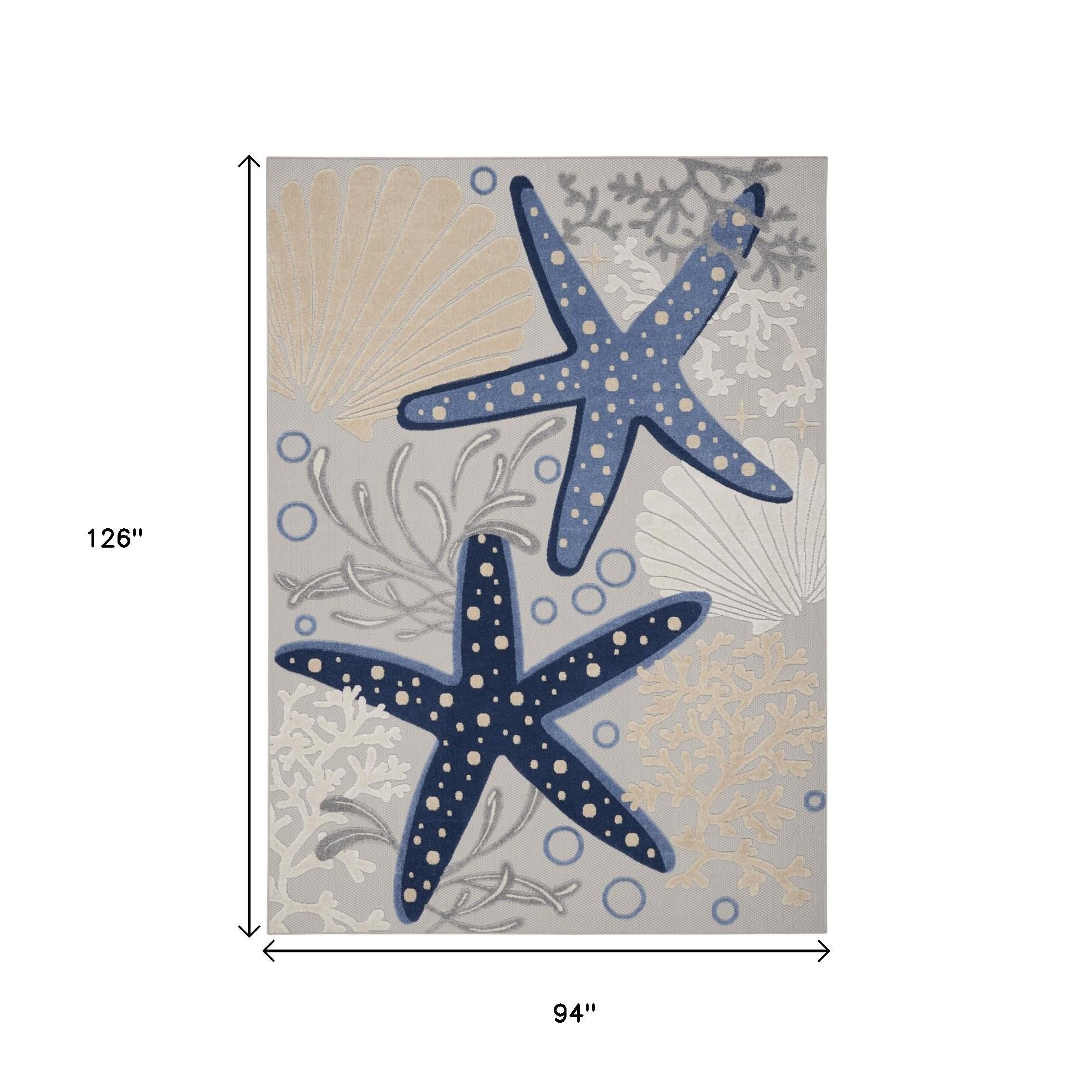 8' X 11' Blue And Gray Indoor Outdoor Area Rug